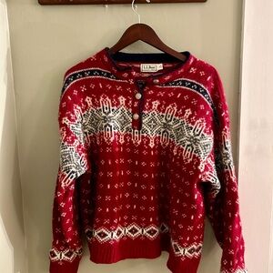 L.L. Bean Red Nordic Wool Sweater Size XL